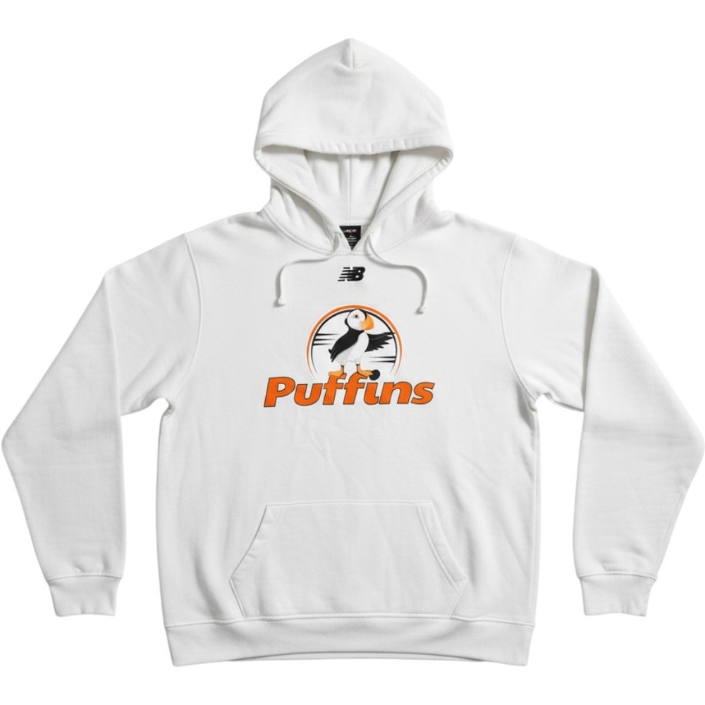 New Balance Puffins Graphic Hoodie White Fleece Sweatshirt TMMT502